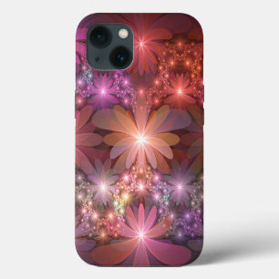 Etui iPhone 13 Lit De Fleurs Coloré Brillant Art Fractal Abstrait