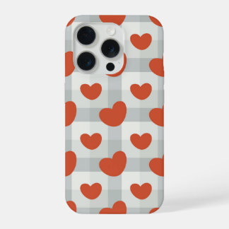 Coque iPhone 15 Pro Little red hearts cozy gingham pattern Preppy