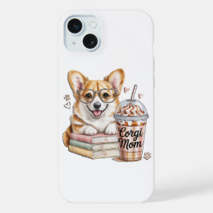 Coque iPhone 15 Plus Livres de Corgis et café glacé pour chien