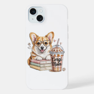 Coque iPhone 15 Plus Livres de Corgis et café glacé pour chien