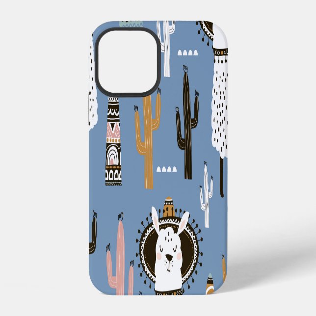 Coque iPhone Llama, Cactus, motif d'éléments dessinés à la main (Verso)
