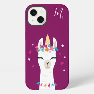 Etui iPhone 13 Llamacorn Kawaii Cartoon Unicorn Llama Monogramm