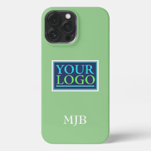 Etui iPhone 13 Pro Max Logo/Art/Photo, Monogramme blanc, Sage
