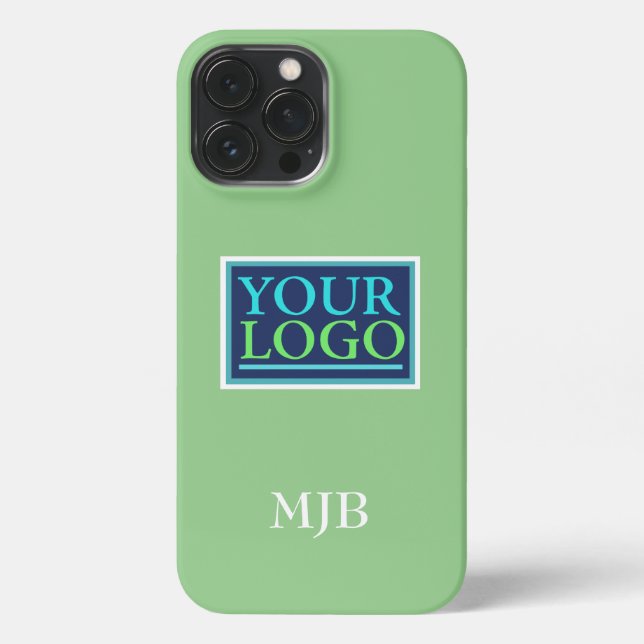 Coque iPhone Logo/Art/Photo, Monogramme blanc, Sage (Verso)
