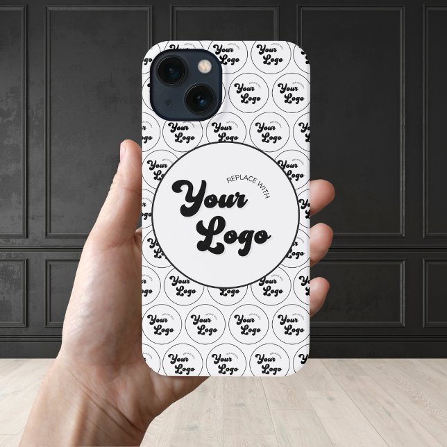 Coque iPhone Logo d'entreprise personnalisé Motif noir et blanc (Créateur téléchargé)