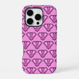 Coque iPhone 16 Pro Logo diamant rose de sensibilisation au cancer du