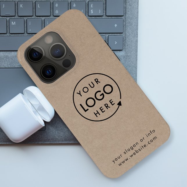 Coque iPhone Logo Kraft Rustique | Entreprise Moderne (Rustic Kraft company branded professional iPhone cases for small business brand promotion.)