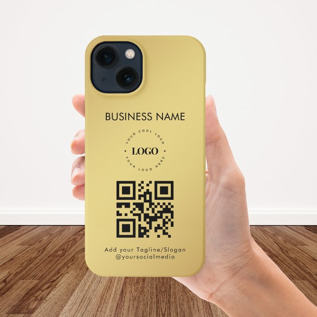 Coque iPhone Logo professionnel personnalisé Code QR Texte Gold (Créateur téléchargé)