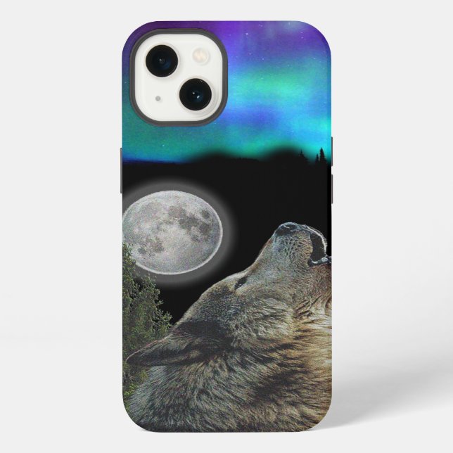 Coque iPhone Loup à l'art de nuit (Verso)