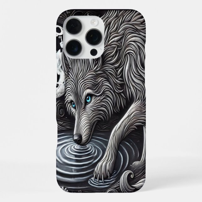 Coque iPhone Loup blanc au clair de lune (Verso)