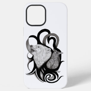 Coque iPhone 12 Pro Max Loup Blanc avec Art Tribal de Corbeau