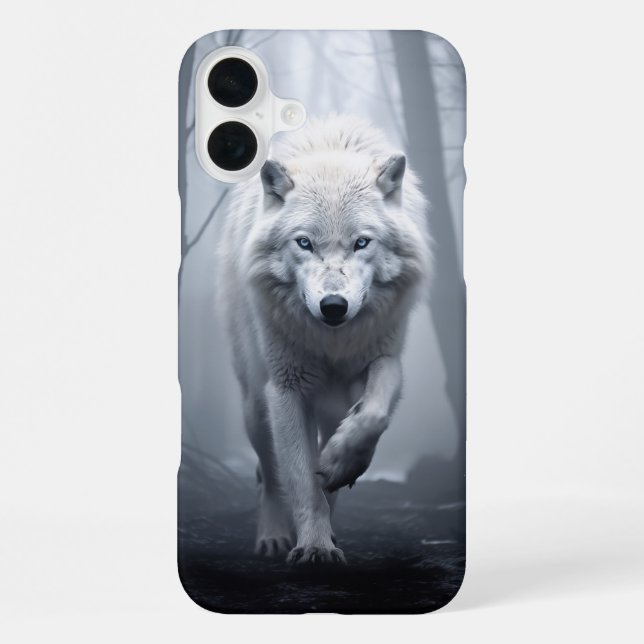 Coque iPhone Loup blanc dans la forêt de Foggy (Verso)