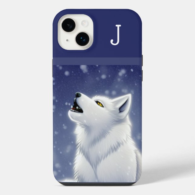 Coque iPhone Loup blanc hurlant monogrammé (Verso)
