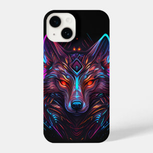 Coque Pour iPhone 14 Loup de Néon noir futuriste