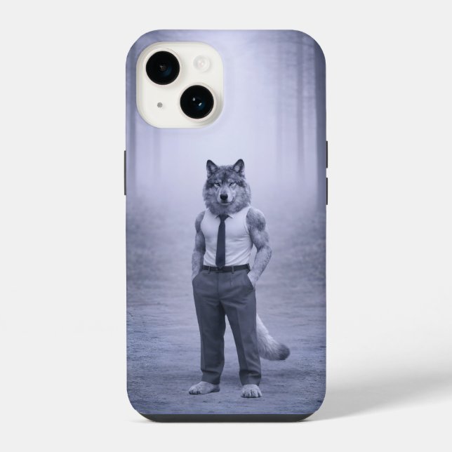 Coque iPhone Loup en tenue formelle minimale – Port de la forêt (Verso)