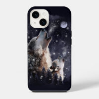 Loup et chiot hurlant à la lune