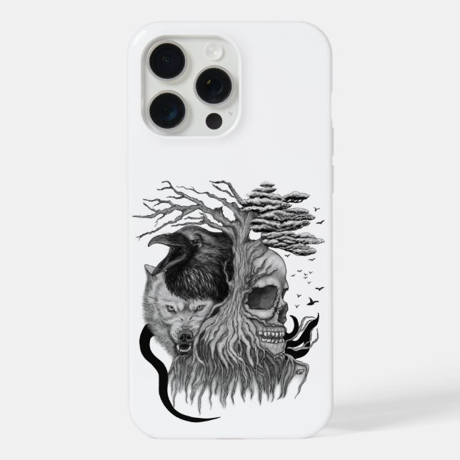Coque iPhone Loup et Corbeau avec Crâne (Verso)
