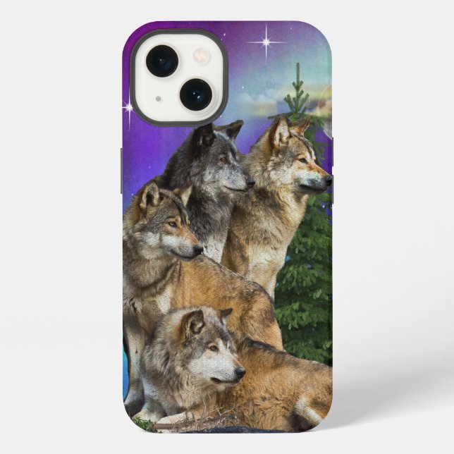 Coque iPhone loup et lune (Verso)