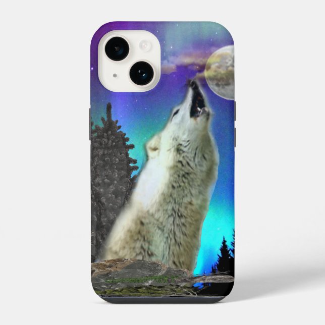 Coque iPhone loup et lune (Verso)