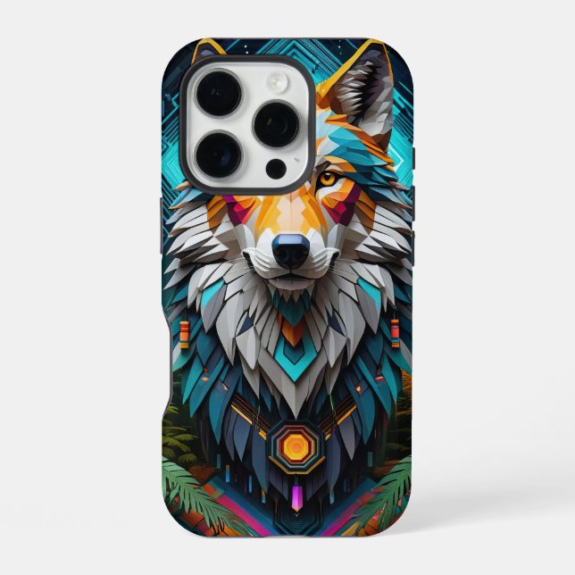 Coque iPhone Loup géo (Verso)