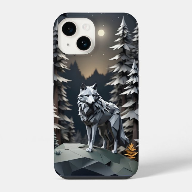 Coque iPhone Loup Gris Origami (Verso)
