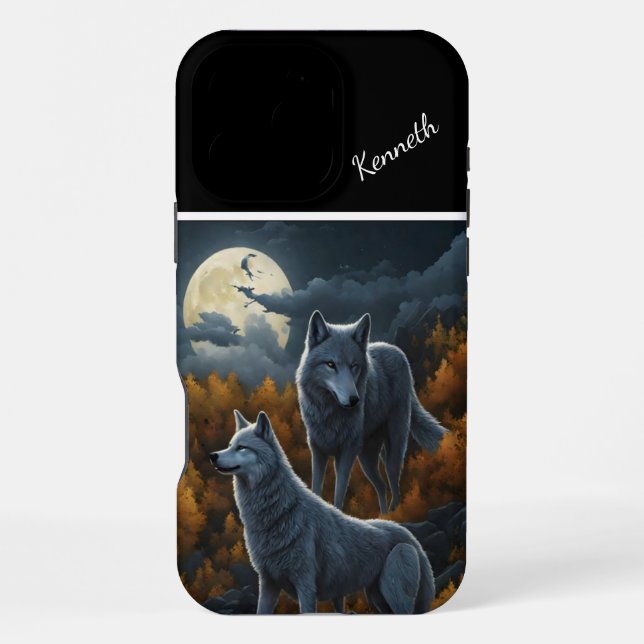 Coque iPhone Loup hurlant dans une nuit au clair de lune (Verso)