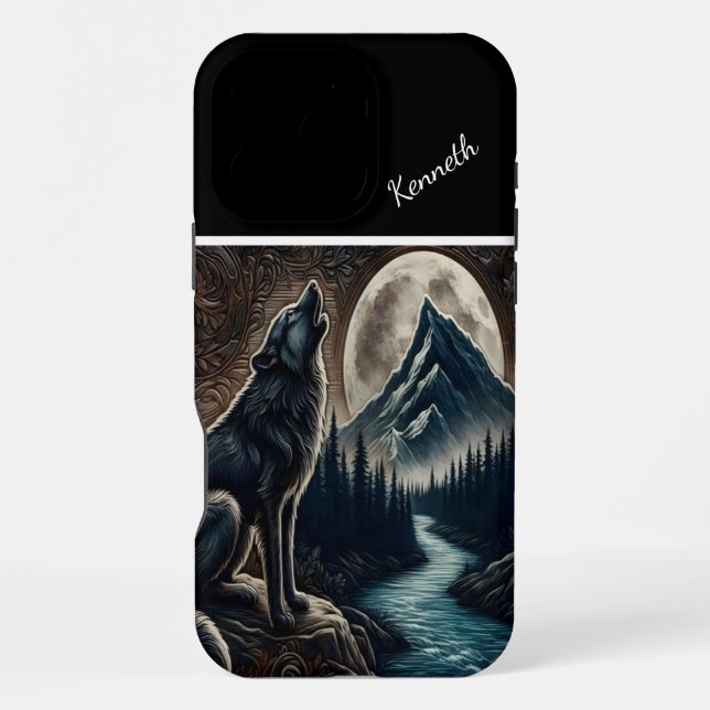Coque iPhone Loup hurlant sous la lumière de la lune (Verso)