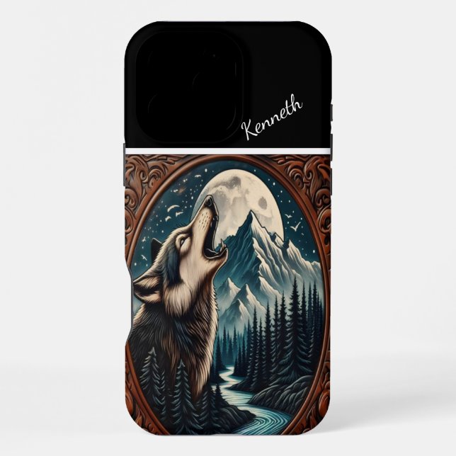 Coque iPhone Loup hurlant sous le clair de lune (Verso)