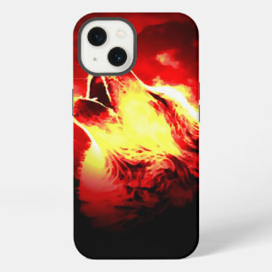 Etui iPhone 13 Loup, Lune & Ciel Rouge