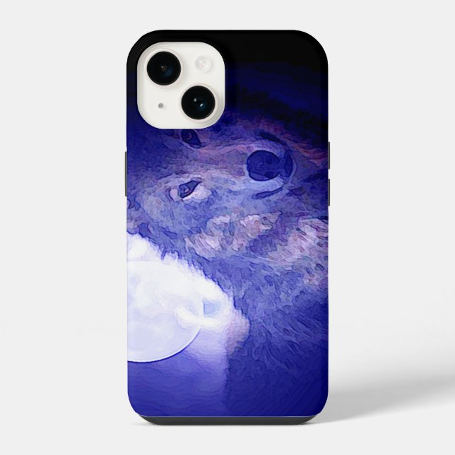 Coque iPhone Loup, Lune et Nuit Bleue (Verso)