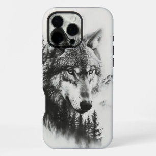 Coque iPhone 16 Pro Max Loup majestueux contemplant un paysage forestier b