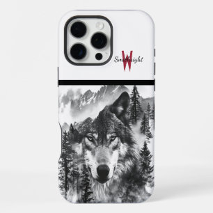 Coque iPhone 16 Pro Max Loup majestueux émergeant d'une forêt brumeuse à l