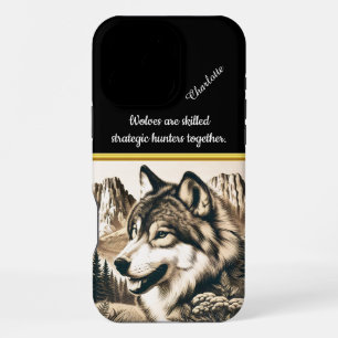 Coque iPhone 16 Pro Max Loup majestueux perché dans un paysage de montagne