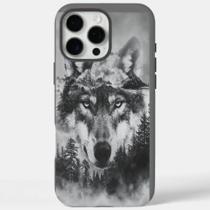 Coque iPhone 16 Pro Max Loup majestueux regardant sous une pleine lune lum