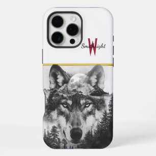 Coque iPhone 16 Pro Max Loup majestueux regardant sous une pleine lune lum