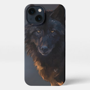 Etui iPhone 13 loup noir