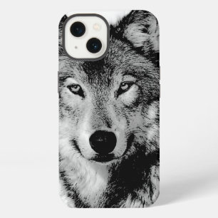 Etui iPhone 13 Loup noir et blanc