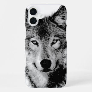 Coque iPhone 16 Plus Loup noir et blanc