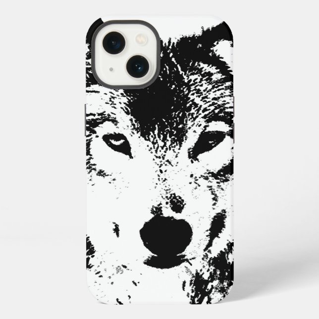 Coque iPhone Loup noir et blanc (Verso)