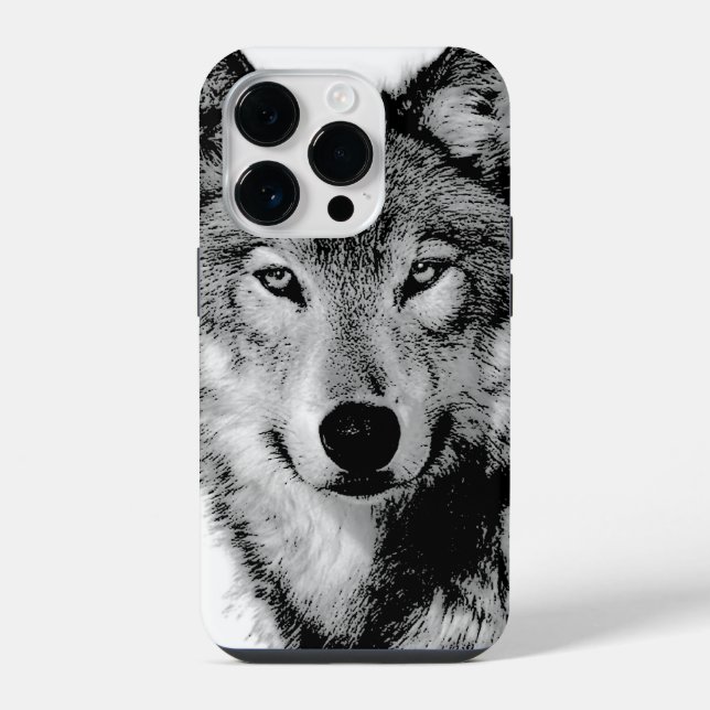 Coque iPhone Loup noir et blanc (Verso)