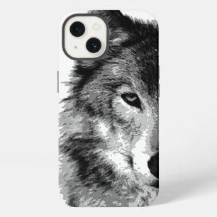 Etui iPhone 13 Loup noir et blanc