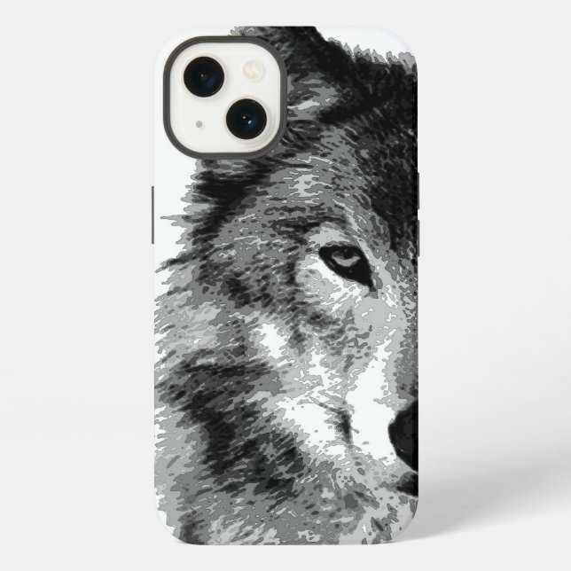 Coque iPhone Loup noir et blanc (Verso)