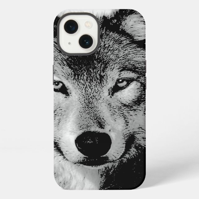 Coque iPhone Loup noir et blanc (Verso)