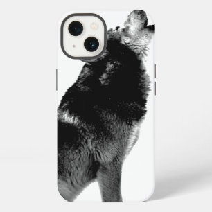 Etui iPhone 13 Loup noir et blanc hurle à la lune