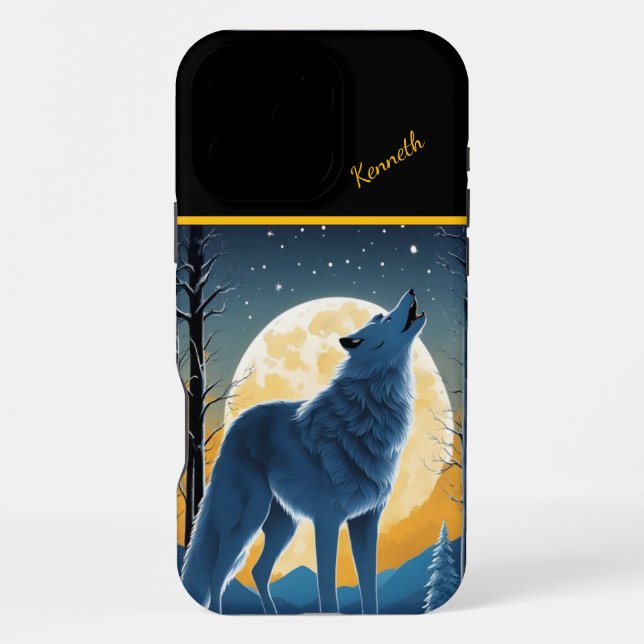 Coque iPhone Loup solitaire hurle à la lune (Verso)