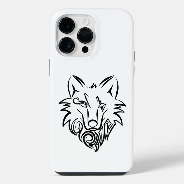 Coque iPhone Loup tribal noir et blanc (Verso)