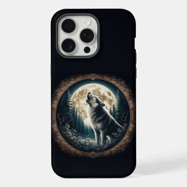 Coque iPhone Loup vintage et lune classique (Verso)