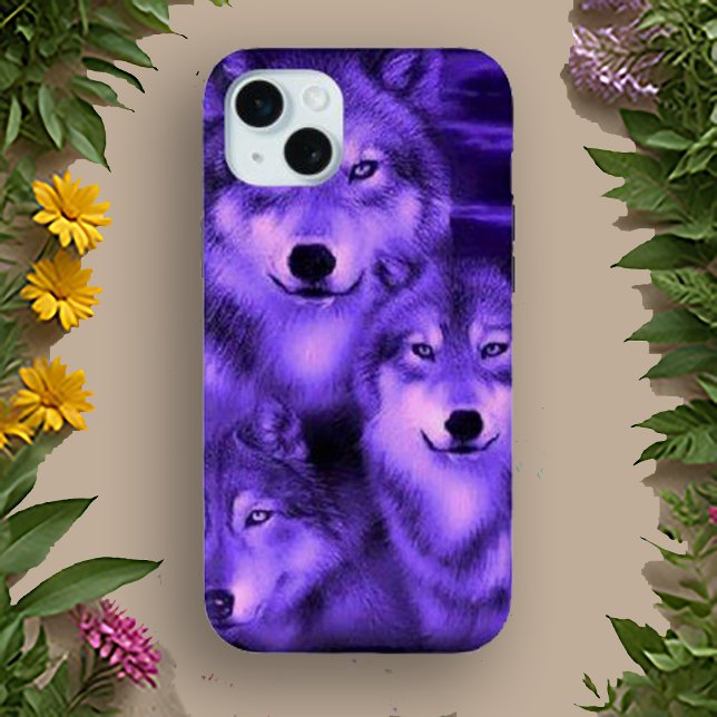 Coque iPhone Loups violets mystiques – Conception graphique aud (Créateur téléchargé)