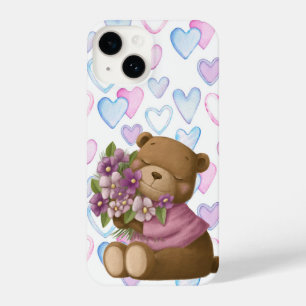 Coque Pour iPhone 14 Love Cartoon Ours Bouquet Fleurs