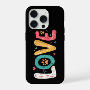Coque iPhone 15 Pro LOVE Paw – Typographie Artistique pour Amoureux de